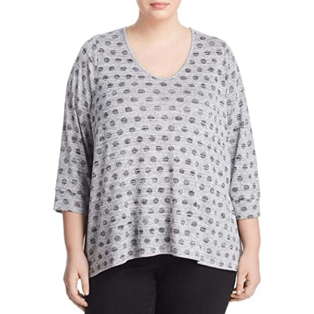 CUPIO BLUSH Womens Gray Stretch Printed Long Sleeve V Neck Tunic Top S\P